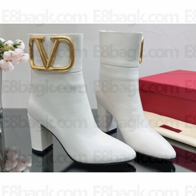 Valentino High Heel Ankle Boots In Calfskin Leather White with VLogo Signature detail 2023