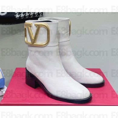 Valentino Ankle Boots In Calfskin Leather White with VLogo Signature detail 2023
