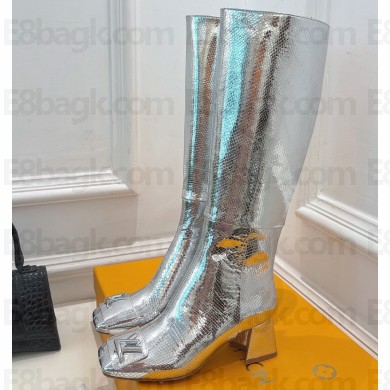Louis Vuitton Heel 5.5cm Shake High Boots Python Pattern Silver 2023