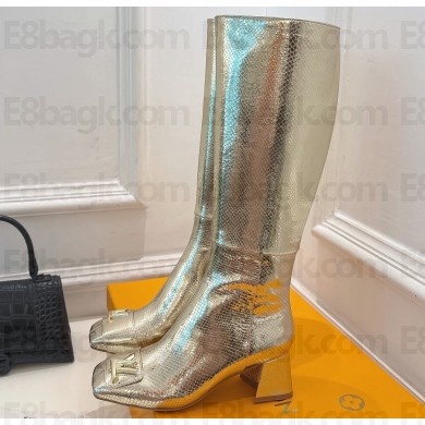 Louis Vuitton Heel 5.5cm Shake High Boots Python Pattern Gold 2023