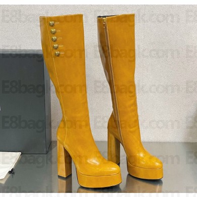 Balmain Heel 13.5cm platform 3.5cm Brune leather boots Khaki 2023