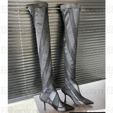 Jimmy Choo Heel 10.5cm NZ / Mugler Sheer Spiral Stretch Fabric Sock Over-The-Knee Boots 03 2023