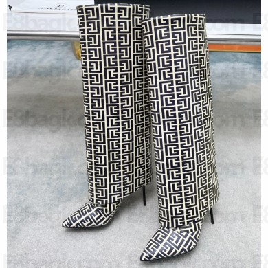 Balmain Heel 10.5cm Ariel boots in monogrammed leather Black/White 2023
