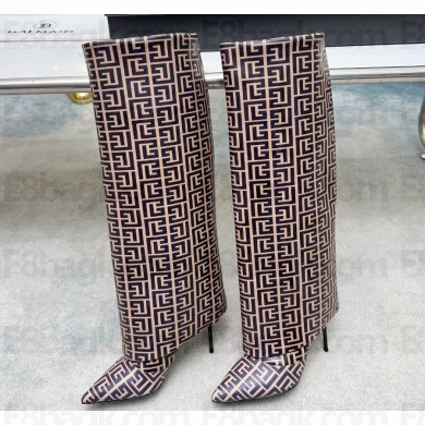 Balmain Heel 10.5cm Ariel boots in monogrammed leather Black/Brown 2023