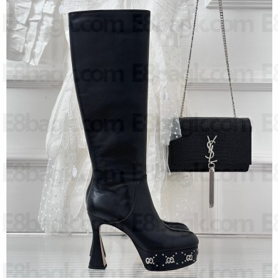 Gucci Heel 12cm platform 4cm boots with GG studs 750519 Black 2023