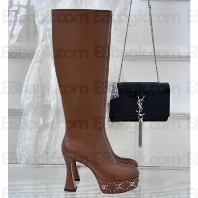 Gucci Heel 12cm platform 4cm boots with GG studs 750519 Brown 2023