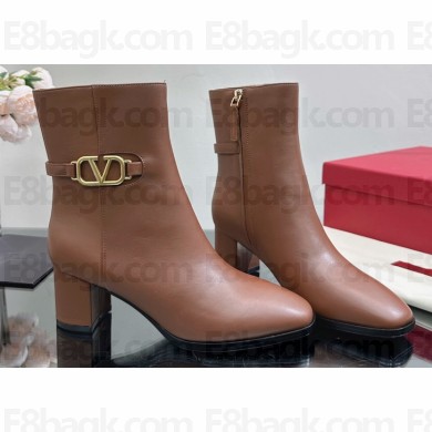 Valentino Vlogo Signature Calfskin Ankle Boots 75mm Brown 2023