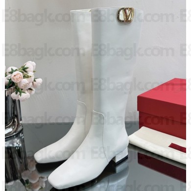 Valentino VLogo Type Calfskin Boots White 2023