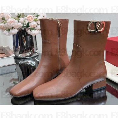 Valentino VLogo Type Calfskin Ankle Boots Brown 2023