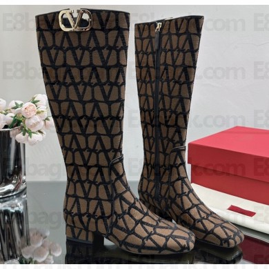 Valentino VLogo Type Boots in Toile Iconographe fabric Beige/Coffee 2023