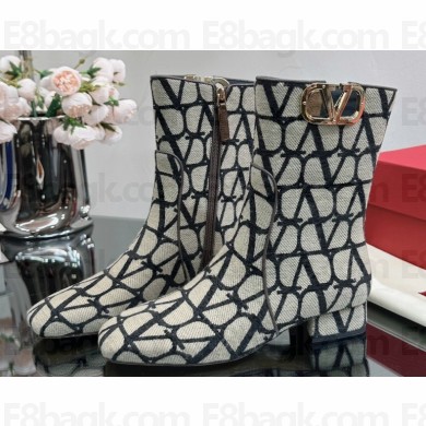 Valentino VLogo Type Ankle Boots in Toile Iconographe fabric Beige/Black 2023