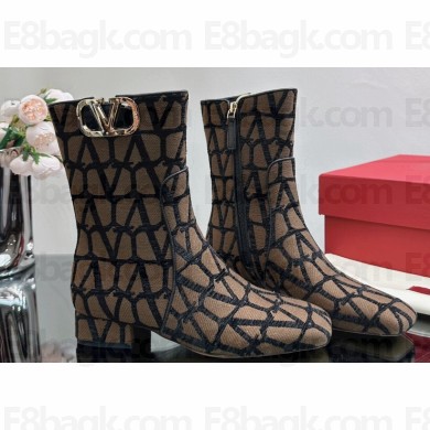 Valentino VLogo Type Ankle Boots in Toile Iconographe fabric Beige/Coffee 2023