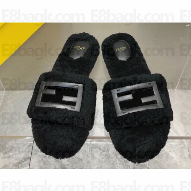 Fendi Baguette sheepskin slides Black 2023