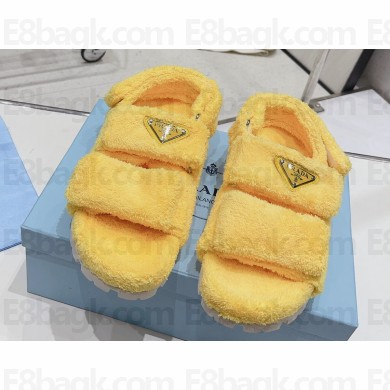 Prada Enameled metal triangle logo shearling sandals 1X737M Yellow 2023