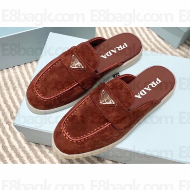 Prada Suede leather Women/Men sabots Burgundy 2023