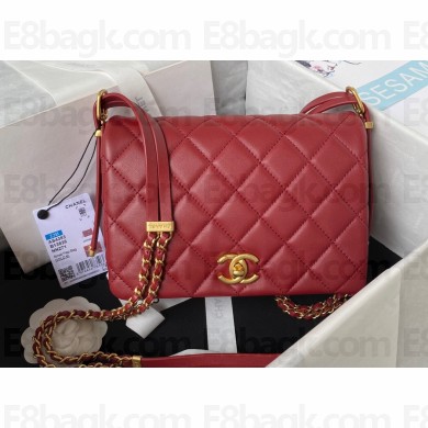 Chanel Lambskin & Gold-Tone Metal Small Flap Bag AS4353 Burgundy 2023