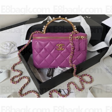 Chanel Clutch with Chain Bag in Lambskin and Imitation Pearls AP3515 Purple 2023