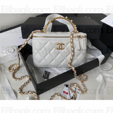Chanel Clutch with Chain Bag in Lambskin and Imitation Pearls AP3515 White 2023
