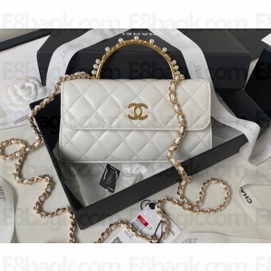 Chanel Clutch with Chain Bag in Lambskin and Imitation Pearls AP3512 White 2023