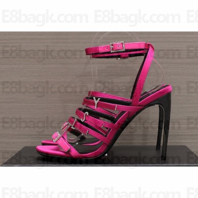 Saint Laurent Heel 10.5cm jerry sandals in crepe satin and rhinestones 742235 Fuchsia 2023
