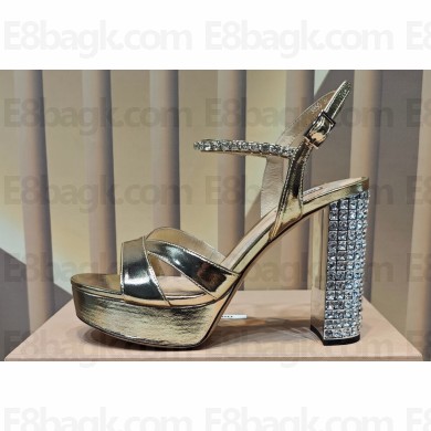 Miu Miu Heel 12.5cm platform 2.5cm Crisscross sandals Gold with crystals 2023