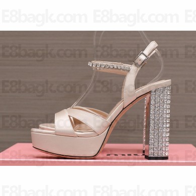 Miu Miu Heel 12.5cm platform 2.5cm Crisscross sandals Satin Beige with crystals 2023
