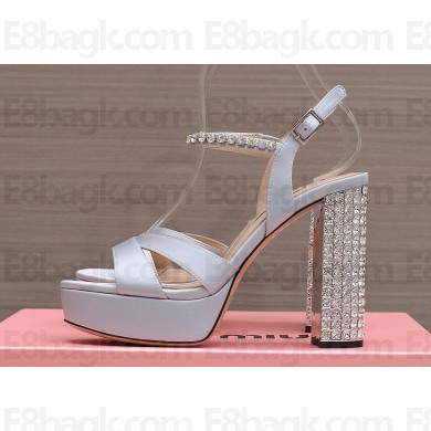 Miu Miu Heel 12.5cm platform 2.5cm Crisscross sandals Satin Light Gray with crystals 2023