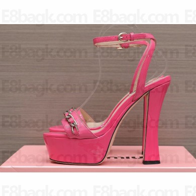 Miu Miu Heel 14cm Patent leather platform 4cm sandals Pink with Chain 2023