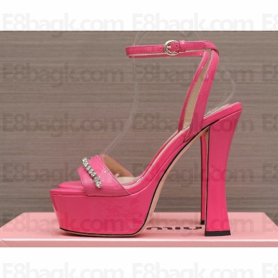 Miu Miu Heel 14cm Patent leather platform 4cm sandals Pink with crystals 2023