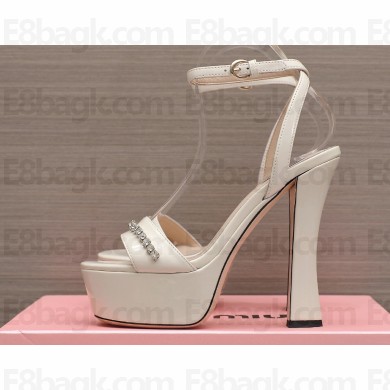 Miu Miu Heel 14cm Patent leather platform 4cm sandals White with crystals 2023