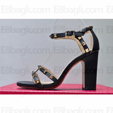 Valentino Heel 10cm Rockstud Leather Chunky-heel Sandals Black