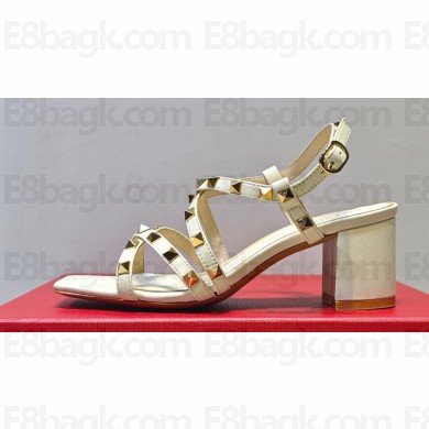 Valentino Heel 6cm Rockstud sandals with straps in calfskin leather White