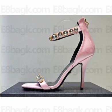Versace Heel 10cm Crystal Satin Sandals Pink 2023