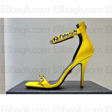 Versace Heel 10cm Crystal Satin Sandals Yellow 2023
