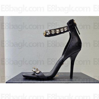 Versace Heel 10cm Crystal Satin Sandals Black 2023