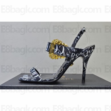 Versace Heel 10cm Studded Emily Slingback Sandals Print Black/White 2023