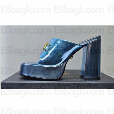 Versace Heel 11cm Platform 4cm Medusa '95 Mules Metallic Blue 2023