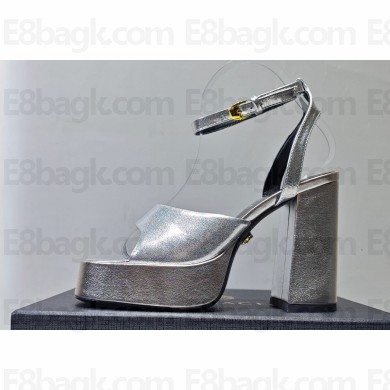 Versace Heel 11cm Aevitas Single Platform 4cm Sandals Leather Metallic Silver 2023