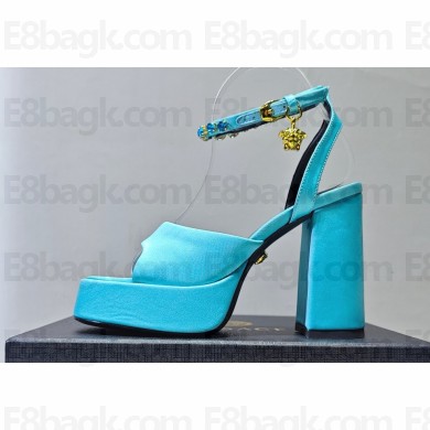 Versace Heel 11cm Aevitas Single Platform 4cm Sandals Satin Turquoise Blue 2023