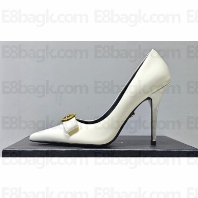 Versace Heel 9.5cm Gianni Ribbon Pumps Patent Leather White 2023