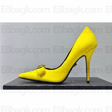 Versace Heel 9.5cm Gianni Ribbon Pumps Patent Leather Yellow 2023