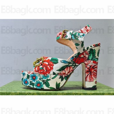 Gucci Heel 12cm Horsebit platform 3.5cm sandals Floral print multicolour leather 746391 01 2023