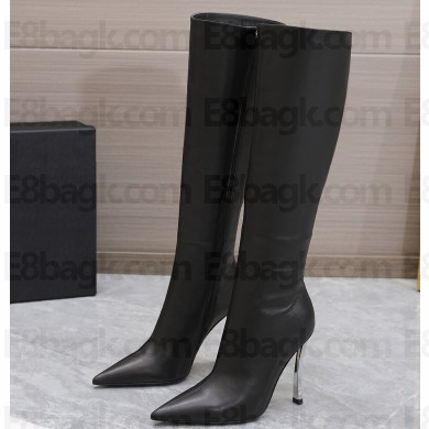 Versace Heel 10cm Calfskin Pin-Point Knee-High Boots Black 2023