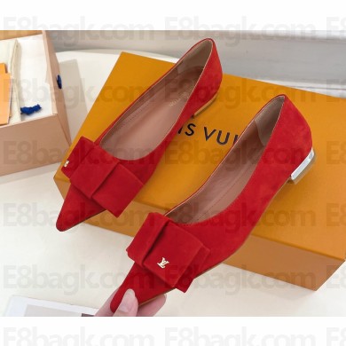 Louis Vuitton Blossom Flat Ballerinas Suede Red with Bow 2023