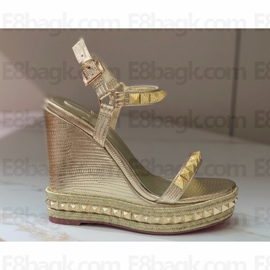 Christian Louboutin Heel 12cm Pyraclou Studded leather wedge Sandals Gold