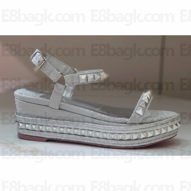Christian Louboutin Heel 6cm Pyraclou Studded leather Spike wedge Sandals Silver