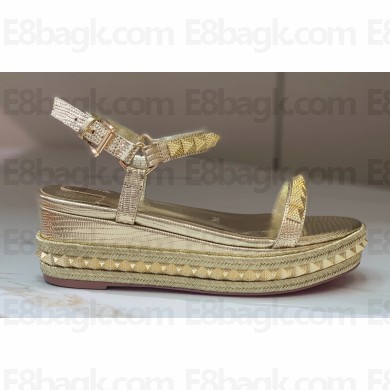 Christian Louboutin Heel 6cm Pyraclou Studded leather Spike wedge Sandals Gold