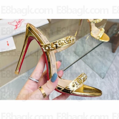 Christian Louboutin Heel 10cm Just Chain Leather Slide Sandals Gold