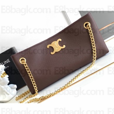 Celine NEWSPAPER CHAIN BAG TRIOMPHE SOFT in SUPPLE CALFSKIN 114253 Chestnut