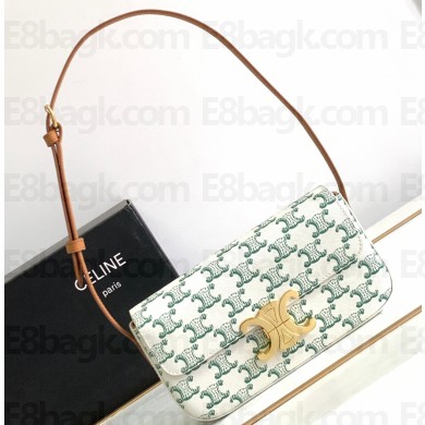 Celine SHOULDER BAG triomphe in TRIOMPHE Canvas and Calfskin 194143 Green